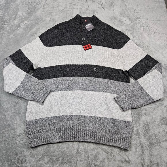 Chaps Other - Chaps Sweater Mens Large Gray Stripe 1/4 Button Preppy Cotton Pullover NEW